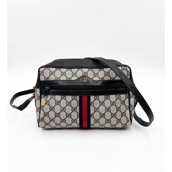 Gucci GG Ophidia Monogram Web Stripe Crossbody Shoulder Bag Navy Vintage Purse - Picture 1 of 14